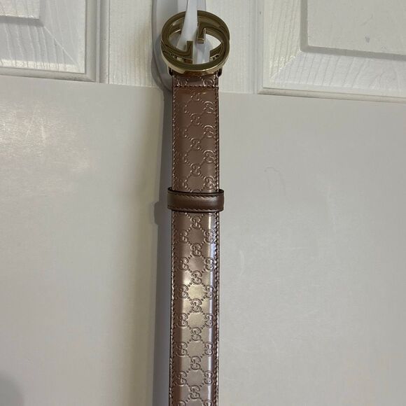 NWT GUCCI G belt & buckle monogram pink/metallic beige/winter rose Sz 40 - Picture 6 of 9